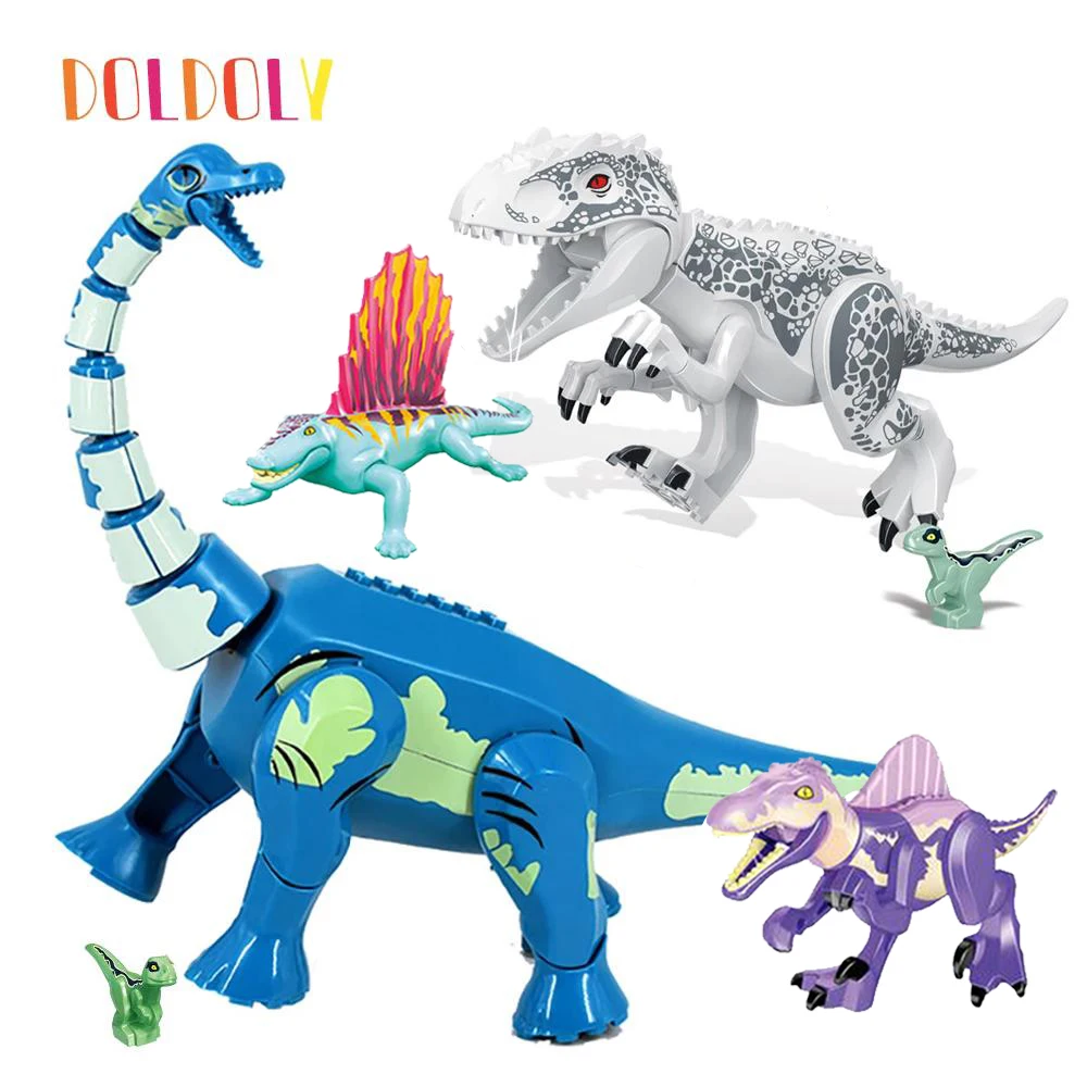 DOLDOLY большой размер динозавр Юрского периода мир т-Рекс индораптор Велоцираптор Трицератопс фигурка игрушка строительный блок игрушки подарок
