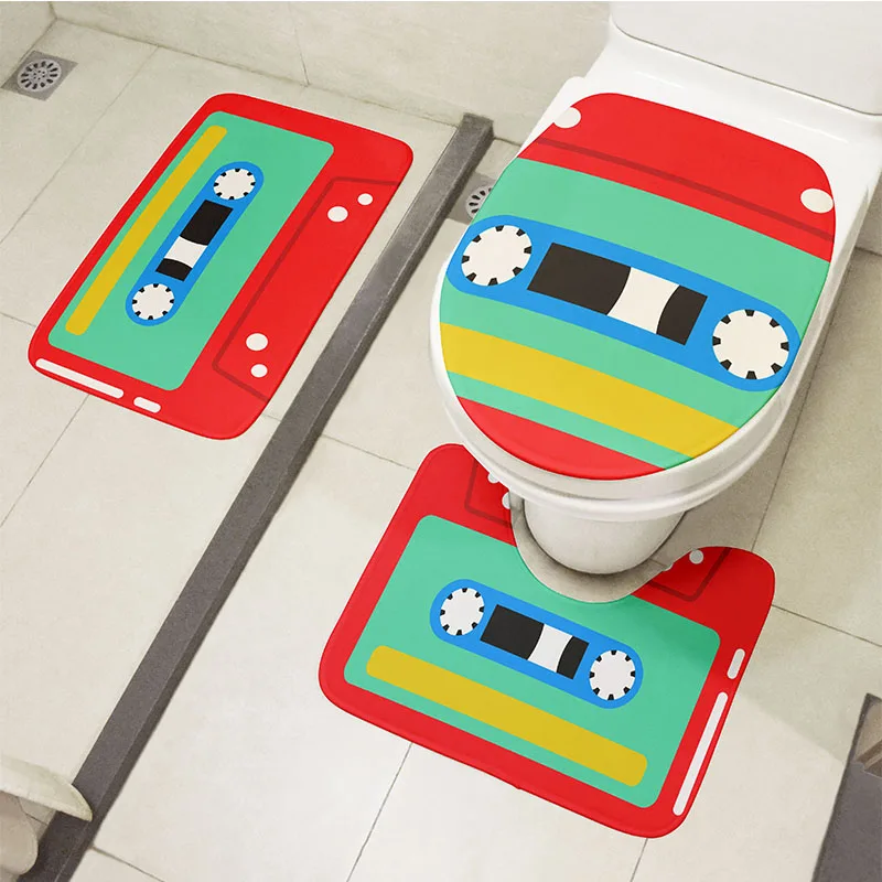 bathroom non slip mat toilet cover set cassette music tape retro shower room flannel carpet bath entrance waterproof door mat free global shipping