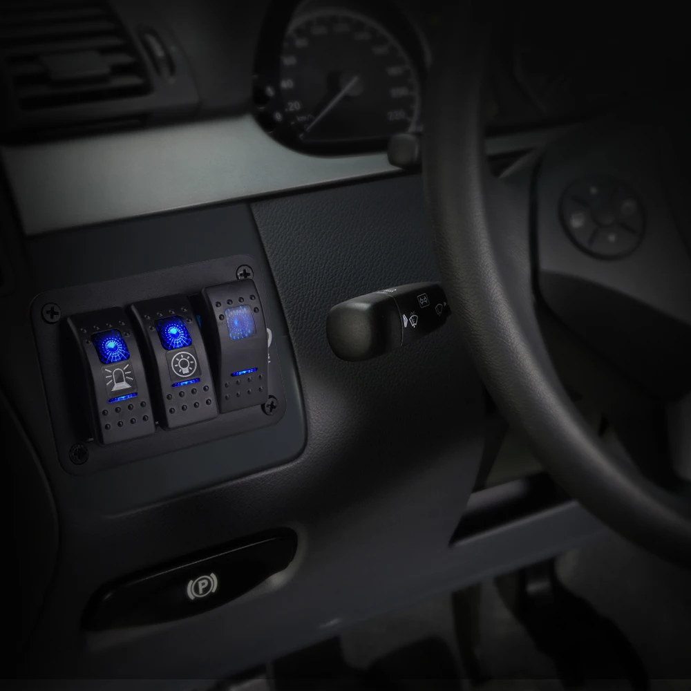 MICTUNING 3 Gang Rocker Switch Panel 12V 24V 5 Pin On Off Toggle With Blue LED Light For Car Truck Boat Marine ATV UTV | Автомобили и