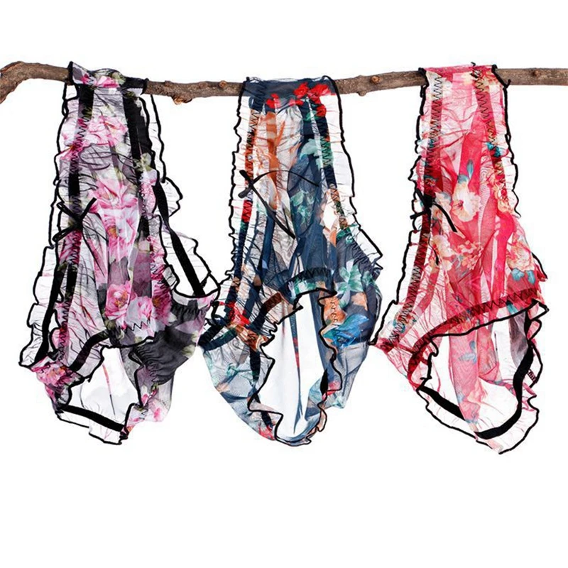 

3Pcs/lot Soft Sexy Lace Lingeries Hollow transparent ultra-thin mesh perspective Underwears Women Panties Plus Size 5XL Briefs