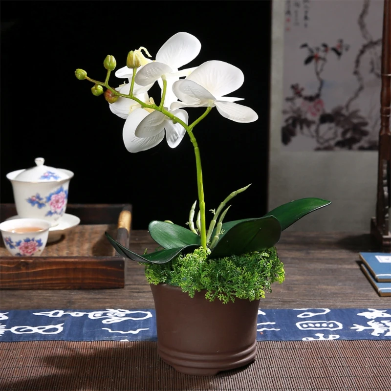 

Artificial Phalaenopsis Potted Simulation Flower Plant Pot Fake Orchid Desktop Ornaments Home Party Wedding Floral Decor