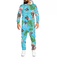 funny animal raccoon mens 3d print jumpsuit harajuku unisex hooded playsuits hip hop fashion full sleeve casual romper dropship