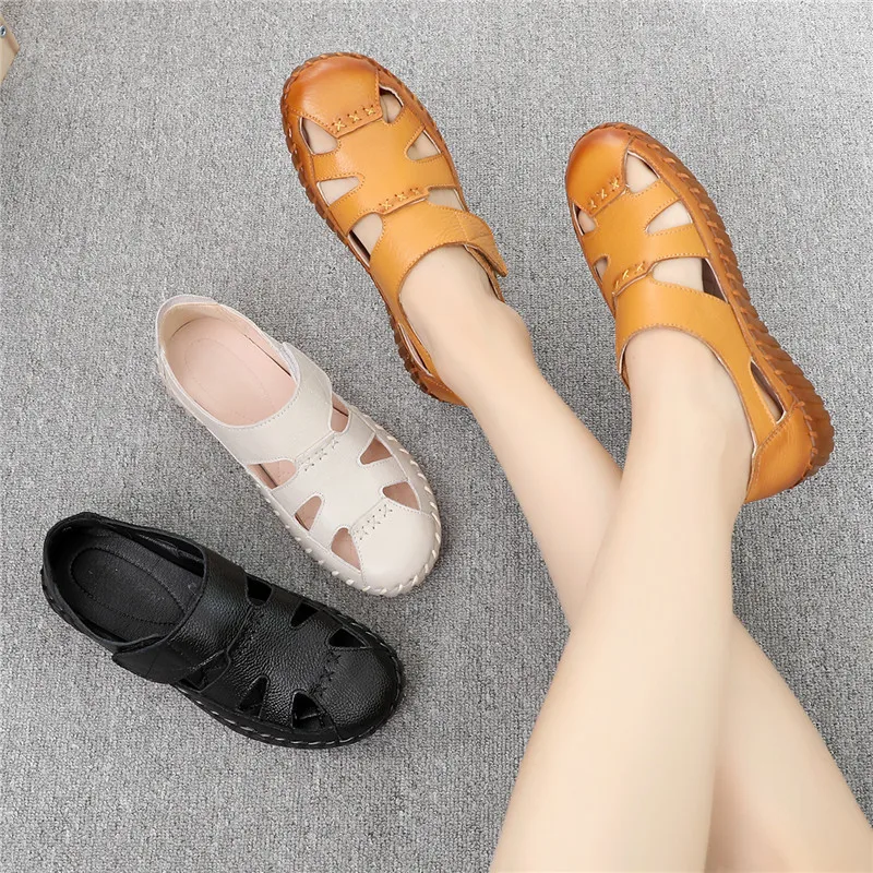 Сандалии HOVINGE женские из натуральной кожи мягкая подошва плоская Нескользящие