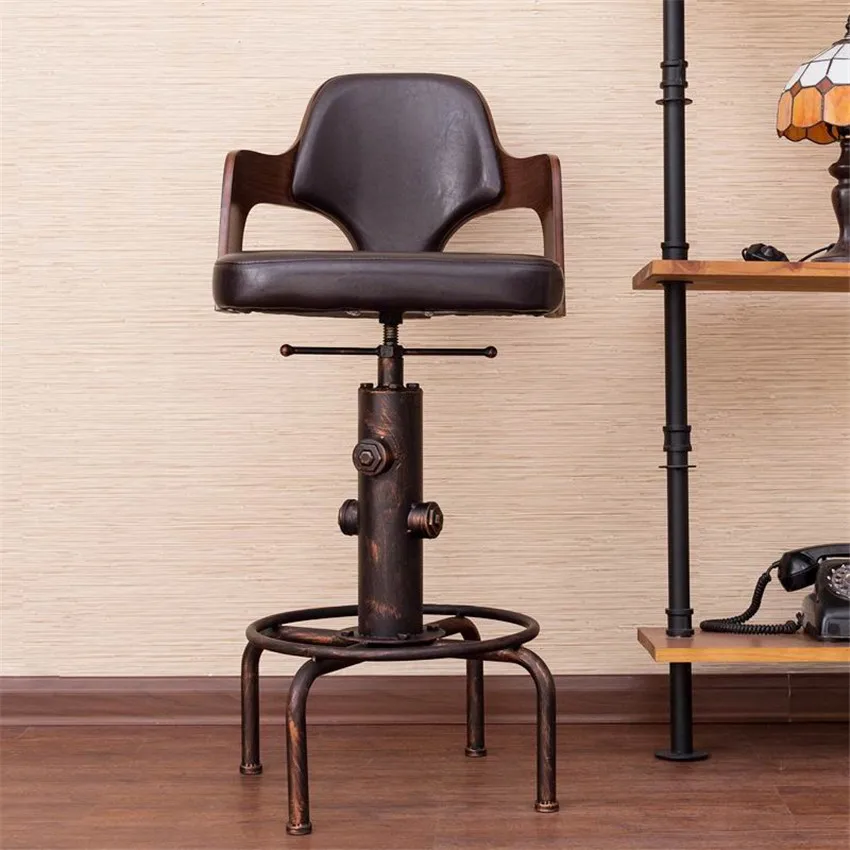 

Europe Retro Style Height Adjustable Bar Chair With Footrest Wood Backrest Swivel Bar Stool Counter Coffee Pub Chair Barstool