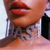 sexy nasty shiny rhinestone choker necklace letter for women fancy big choker necklace crystal collar statement jewelry gift