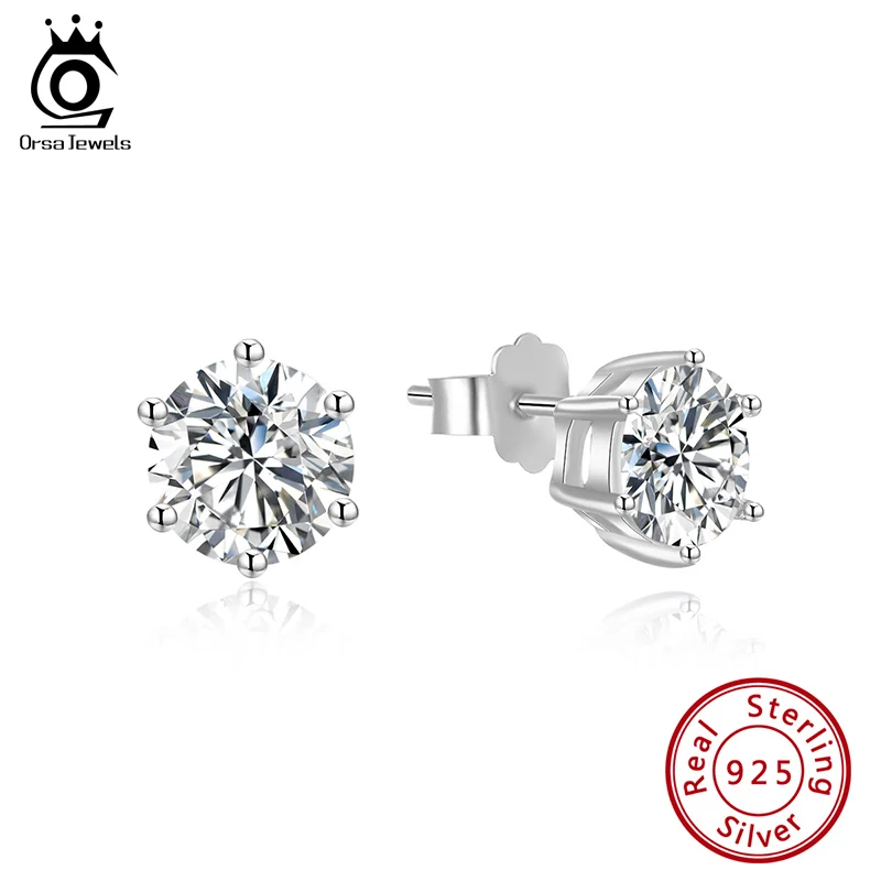 

ORSA JEWELS Real 925 Sterling Silver Solitaire Stud Earrings Round Shiny Piercing Diamond Cut Engagement Wedding Jewelry SE335