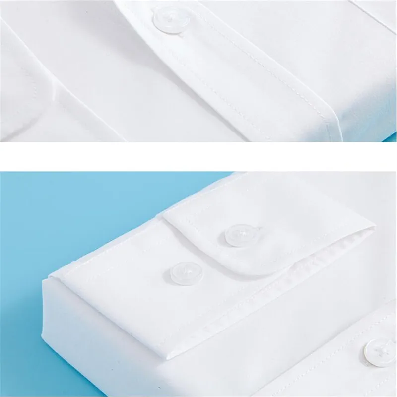 Осенняя белая мужская однобортная однотонная формальная рубашка с длинным