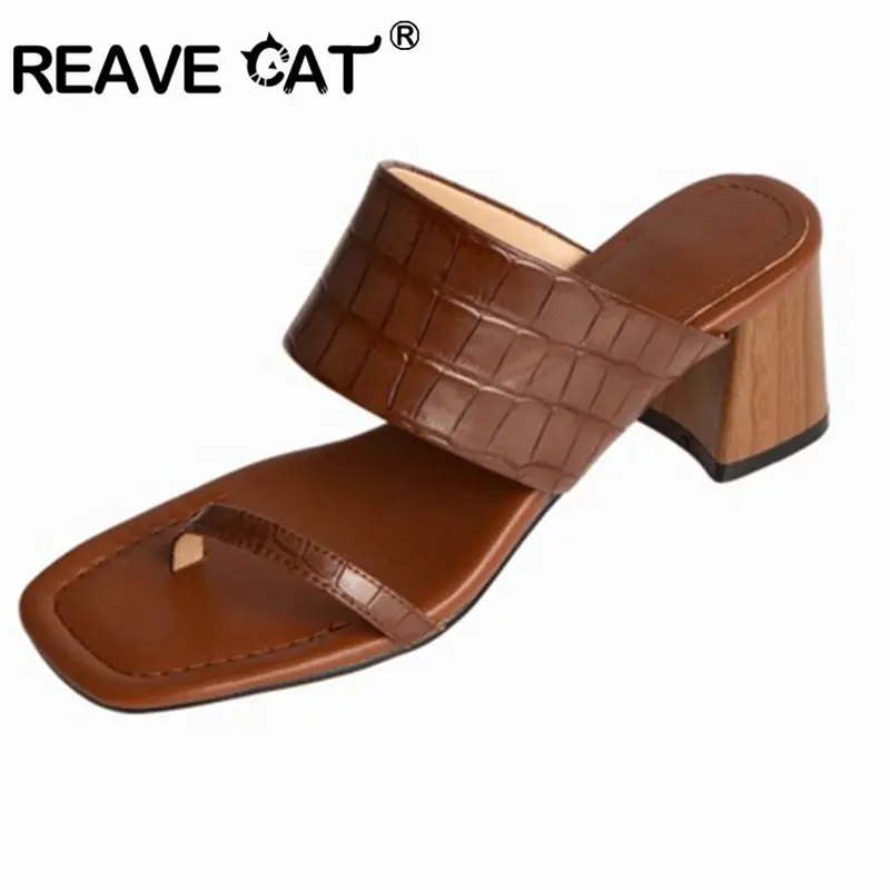 ?? 奪う猫2021本革6センチメートル高ヒールスリッパつま先リング女性の夏の女性の靴のサイズ33-40黒クリームホワイトA4043