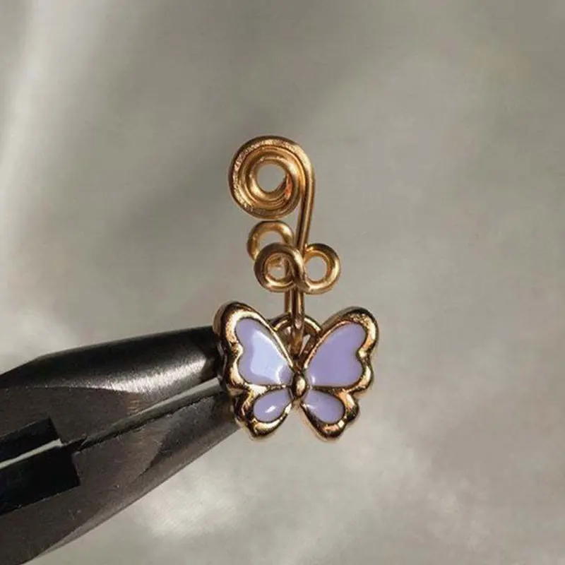 

Fashion Goth Butterfly Copper Wire Spiral Fake Piercing Nose Ring Punk Gold Color Clip Nose Ring Ear Clip Cuff Body Jewelry