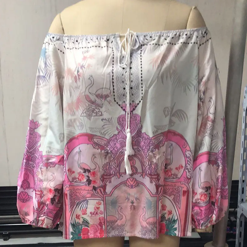 Женская Элегантная блузка с открытыми плечами цветочным принтом на шнуровке