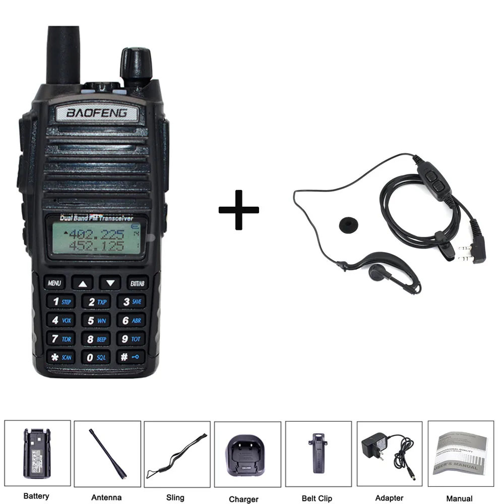 uv82-earp Baofeng UV-82 рация 8 Вт двойной PTT двухстороннее радио 2800 мАч Двухдиапазонный портативный 10 км приемопередатчик UV82 рация CB радио - Цвет: uv82-earp