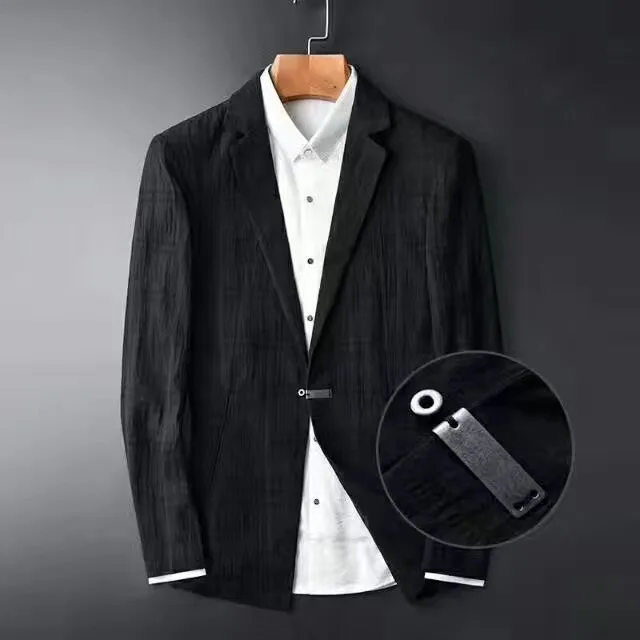 

2020 New Arrival Spring Fashion Black Dark Grain Grid Men's Blazer 100% Cotton Hight Quality Mens Suit Plus Size M - 4XL