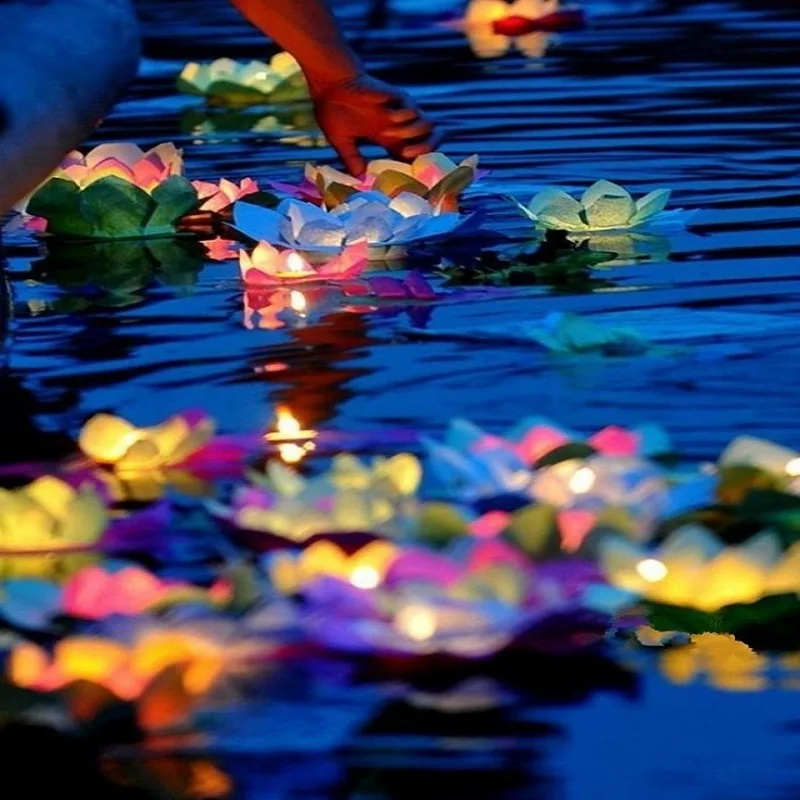 

10 pcs/lot Valentine Candles Lanterns Wedding Wishing Water Flower Water Floating Lantern Lotus Flower Lamp Ornament