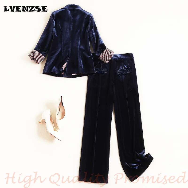 LVENZSE женские костюмы с асимметричными полосатыми штанами однобортный Блейзер и