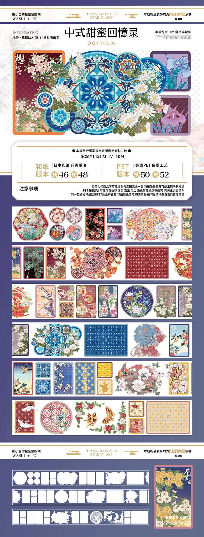 

1 Loop 5cmx142cm Washi Tape Sample Shop Chinese Sweet Memoir Release Paper