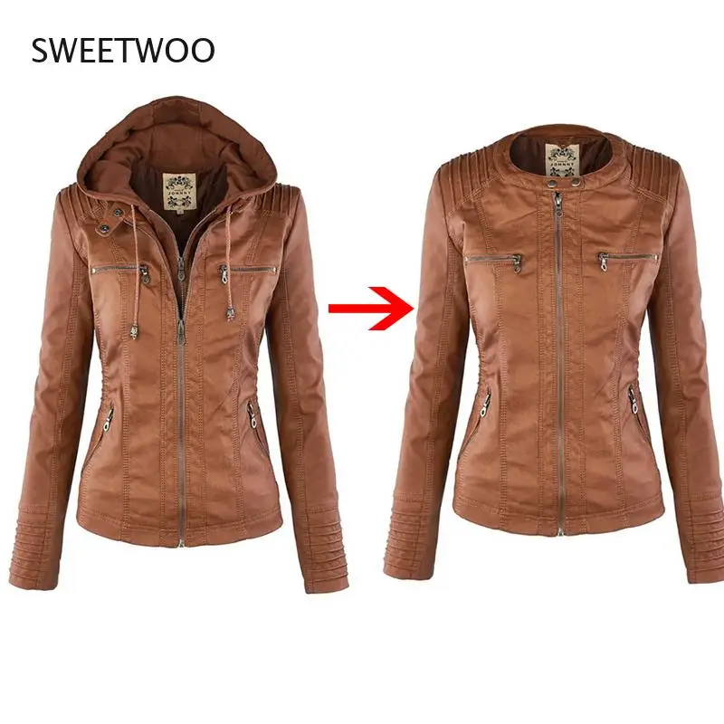 Faux Leather Jacket Women 2021 Basic Jacket Coat Female Winter Motorcycle Jacket Faux Leather Suede PU Zipper Hoodies Outerwear