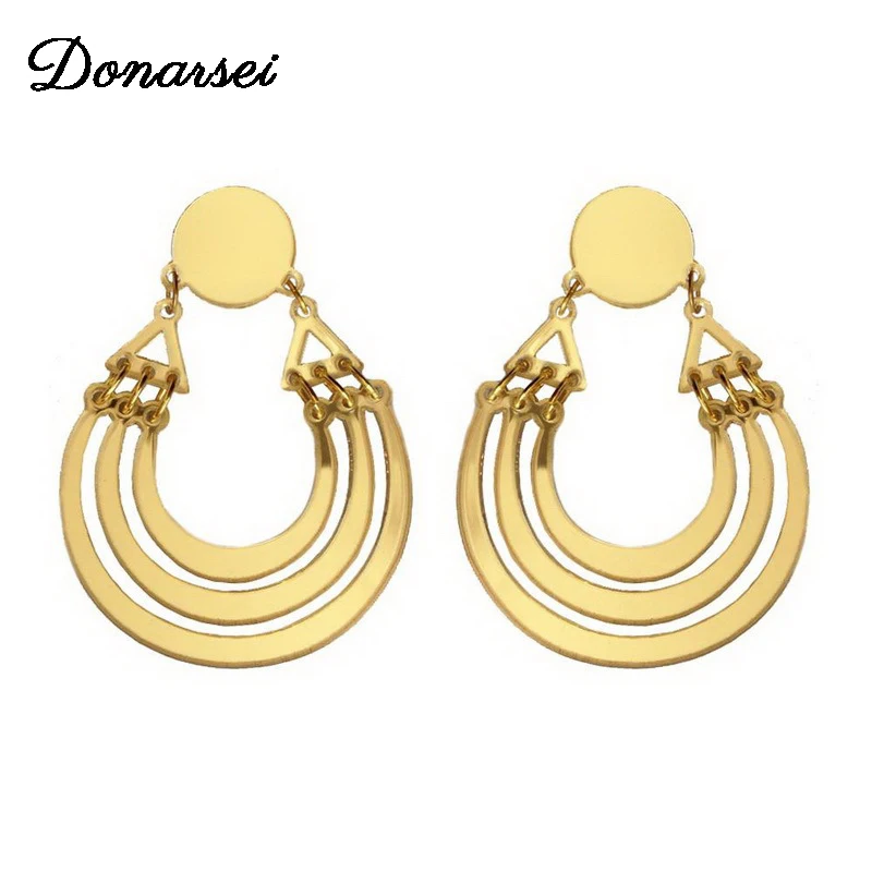 

Donarsei Fashion Mirrored Geometric Acrylic Earrings For Women Gold Color Hit Color Drop Earrings Party