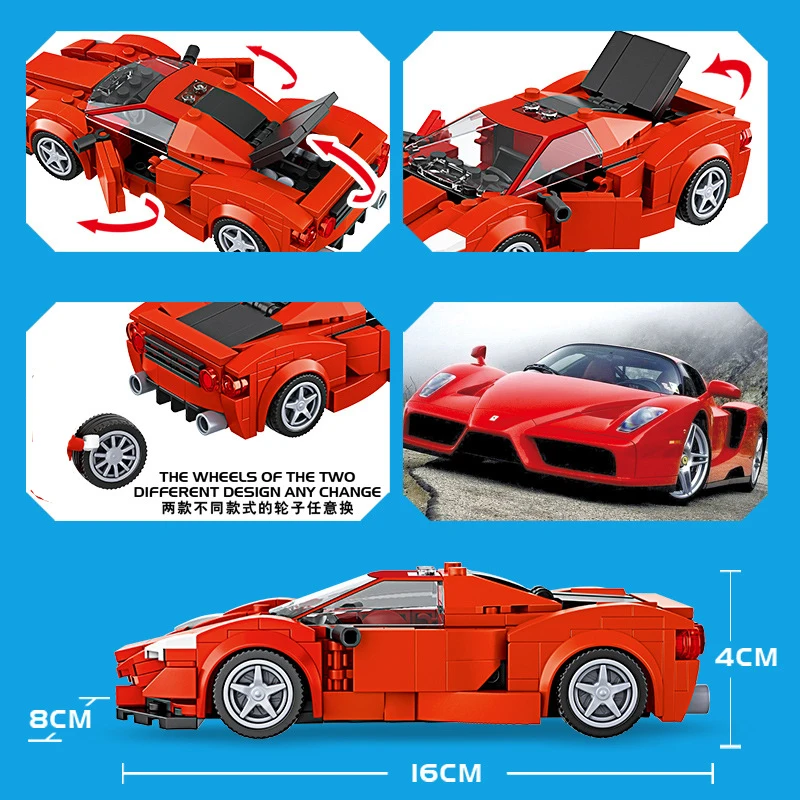 

332+PCS Supercar Sports Car Model DIY Kids Bricks Assembled Toys Pull Back Racing Vehicle Building Blocks