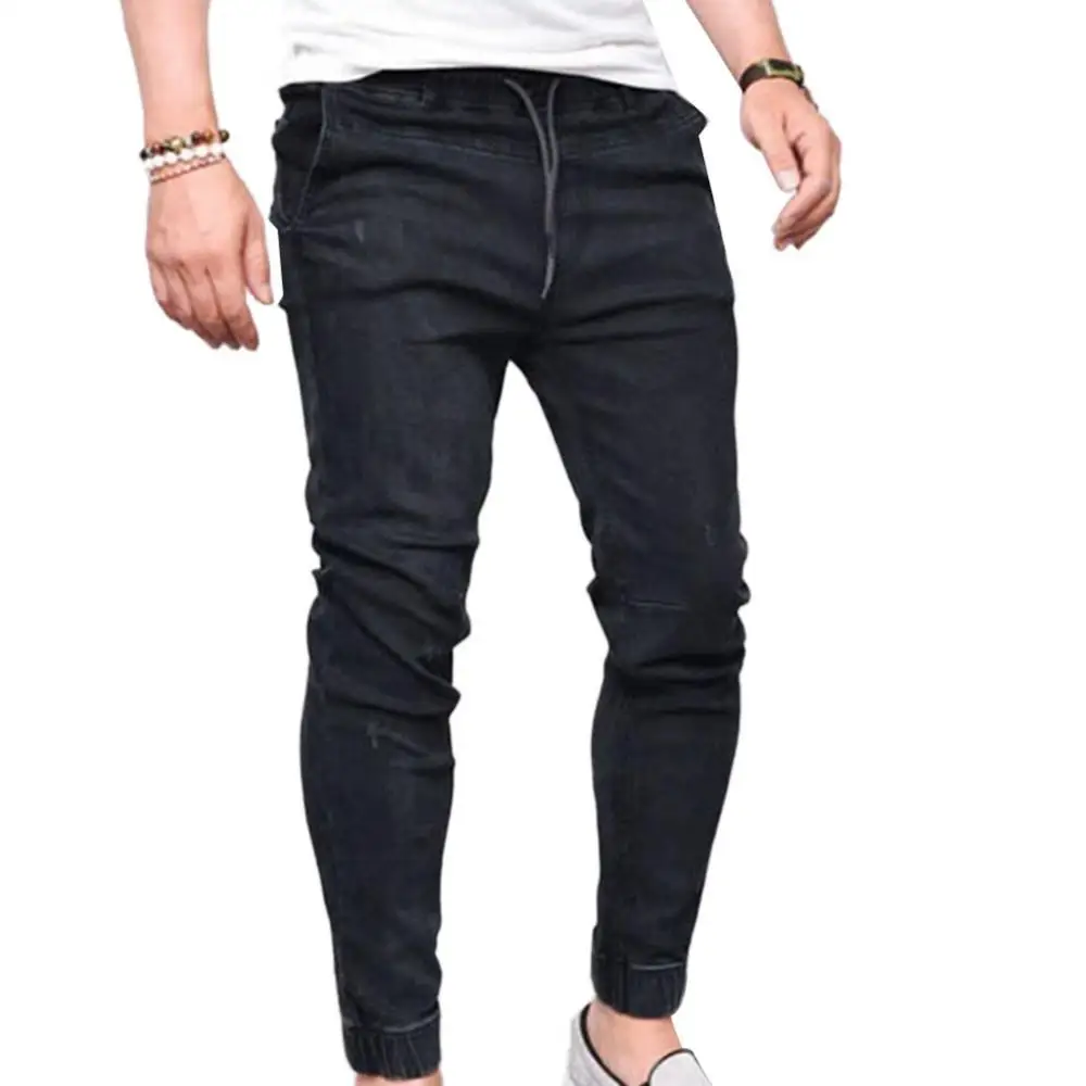 

Men Jeans Pencil Pants Men Jogger Skinny Pants Blue Stretch Denim Trousers Elastic Waist Pencil Jeans Denim Trousers Skinny Pant