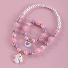 Модный детский комплект украшений, игрушка для девочек, регулируемый браслет, милая лошадь, кулон, бусины, ожерелье, браслет, рождественский подарок