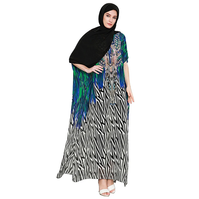Ramadan Eid Mubarak Clothing Print Arabian Summer Dress Ethnic Style Muslim Women Dress Abaya Dress Islamic Dating Evening Dress