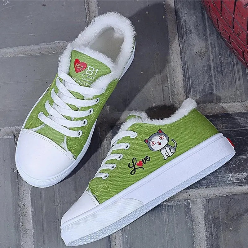 

Ladies Warm Short Plush Lace Up Flat Shoes Women Winter Sneakers Female Cute Animals Shoe Casual Soft Comfortable Outdoor Hot