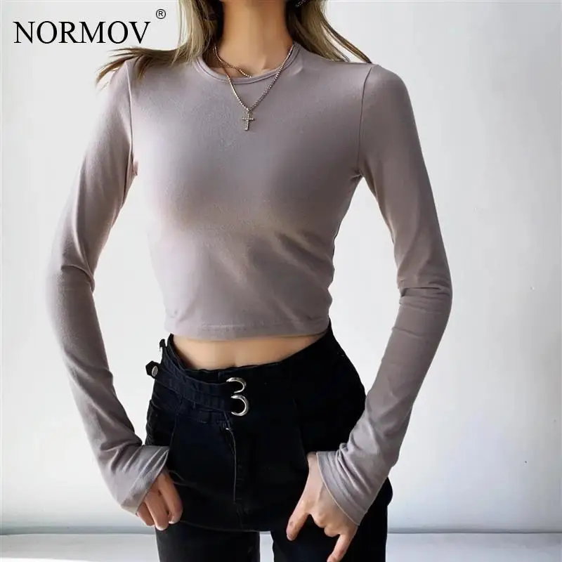 Футболка NORMOV Женская Базовая с длинным рукавом повседневный кроп-топ модная