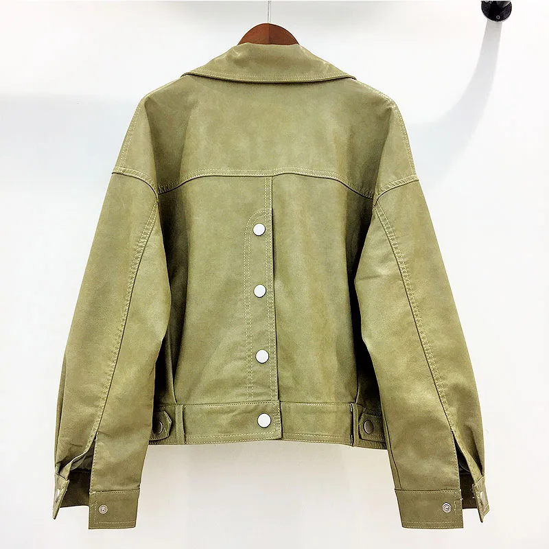 

ZCWXM Autumn Women Faux Leather Jacket And Coats Loose Turndown Collar Single Breasted Motorcycle Red Black Leather Punk Coats