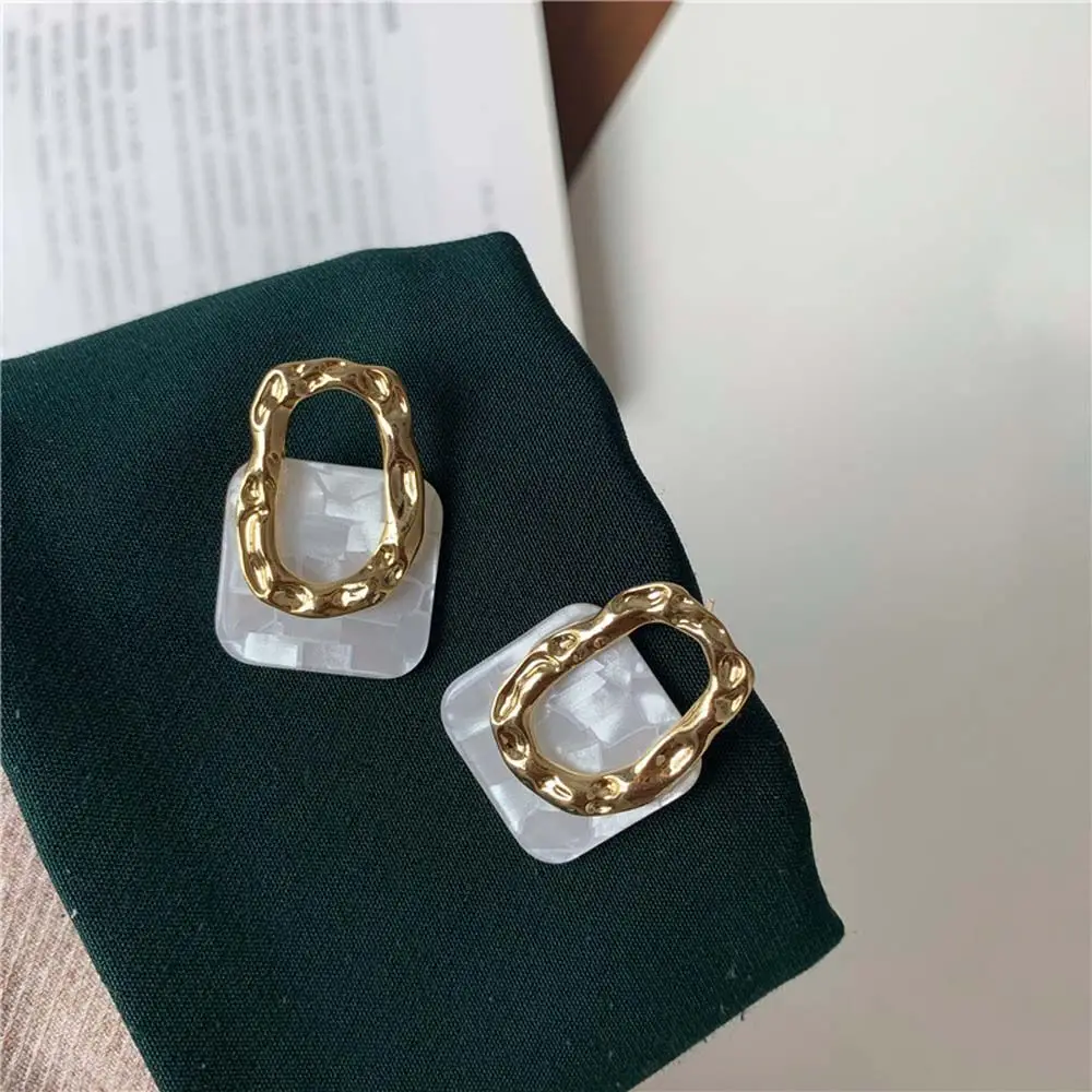 

Trendy Ear Studs Hollow Metal Square Acrylic Geometric Hanging Stud Earrings Stud Earrings Korean Style Women Earrings