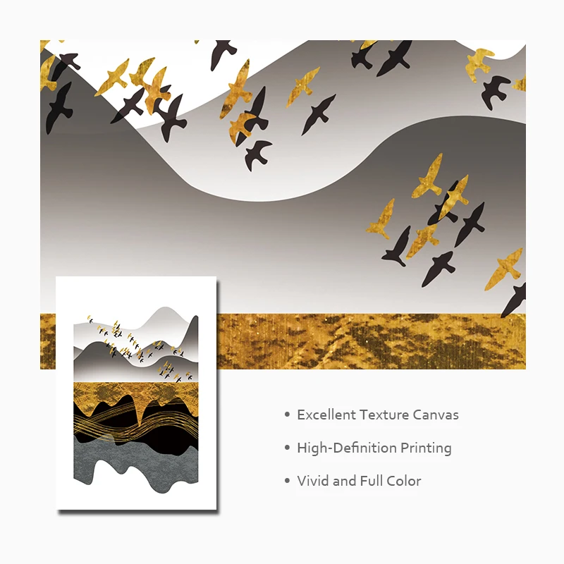 С золотым оленем птицы скандинавские постер с ландшафтом Абстрактная Картина на