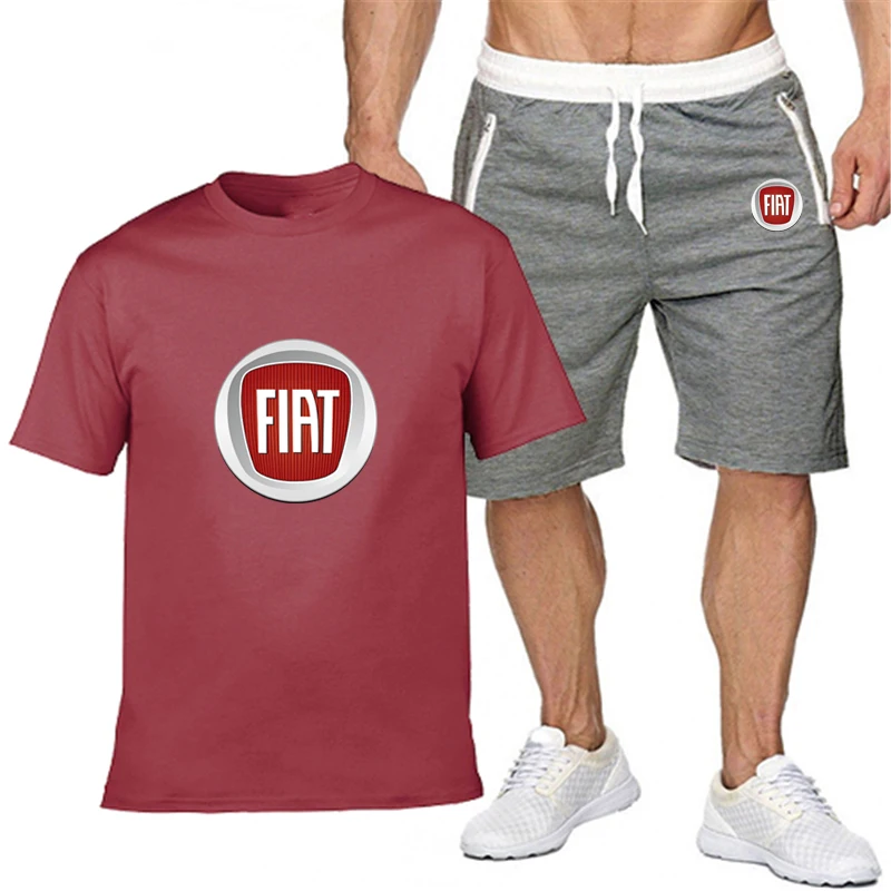 

fiat car suit mens summer shorts suit short-sleeved T shirt shorts casual wear man sportswear fitness clothes men's suit