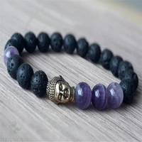 8mm amethyst gemstone volcanics mala bracelet men cuff tibet silver buddhism 7 5inches meditation wrist unisex bless monk