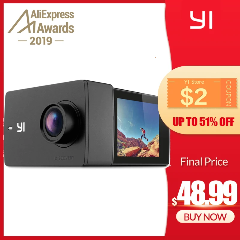 Экшн камера YI для обнаружения 4K 20fps Спортивная 8MP 16MP с 2 0 сенсорным экраном