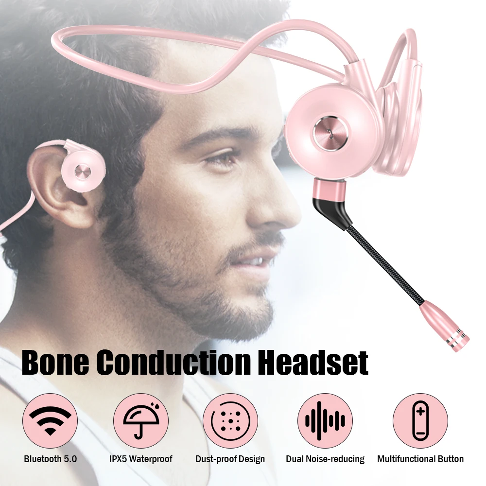 

Bluetooth-гарнитура с костной проводимостью, Беспроводные водонепроницаемые легкие удобные наушники с двойным шумоподавляющим микрофоном, Зву...