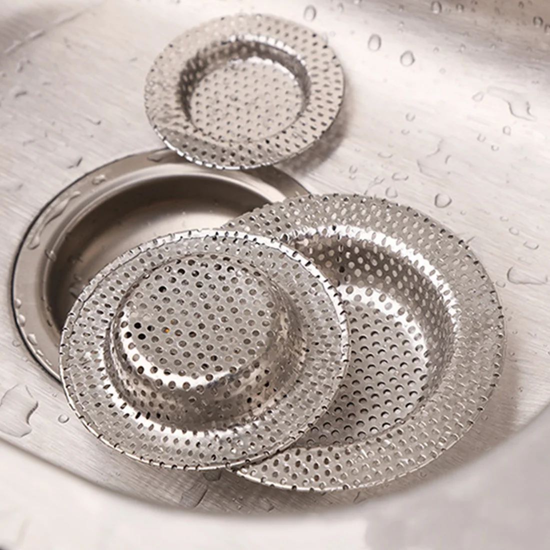 

3pcs/set Drain Sewer Residue Outfall Home Cover Basin Filter Stopper Bathroom Kitchen Supplies Stainless Steel Sink Strainer