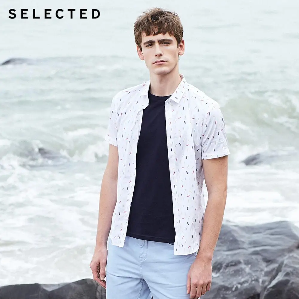 Мужская приталенная рубашка с принтом Повседневная деловая короткими рукавами S