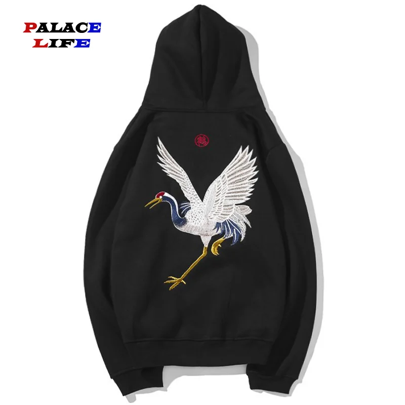 

Fashion Hoodies Men Women Streetwear Japanese Crane Embroidery Hoodie 2021 Autumn Casual Hoodie Men Pullover Sweatshirt Cotton