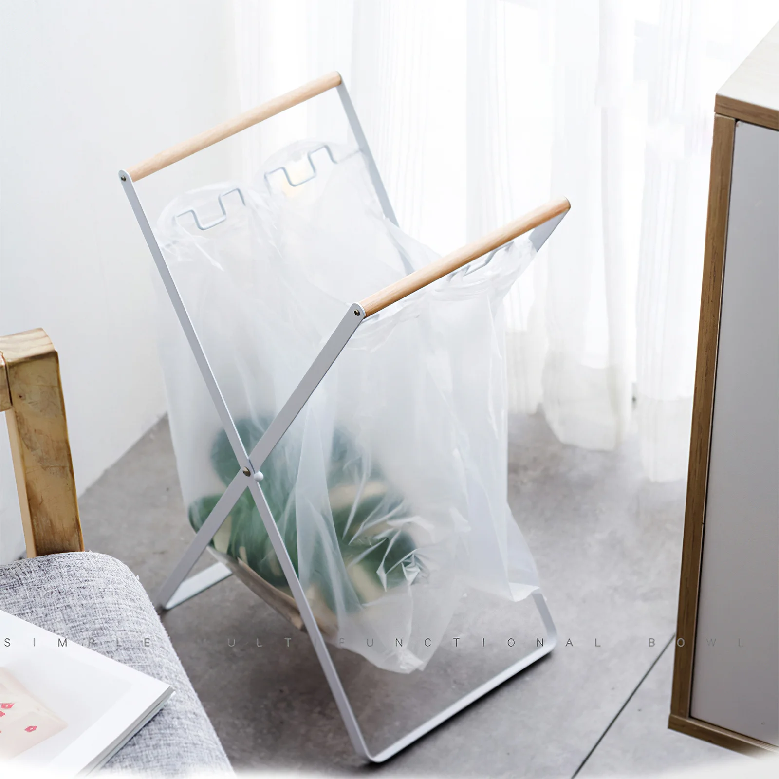 

Foldable Garbage Bag Rack Kitchen Storage Organizer Desk Floor Trash Support Shelf Tote Bag Bracket Holder Home Accessories