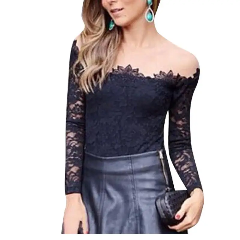 Черный вышитый крючком кружевной кроп Топ женский с открытыми плечами кружевные