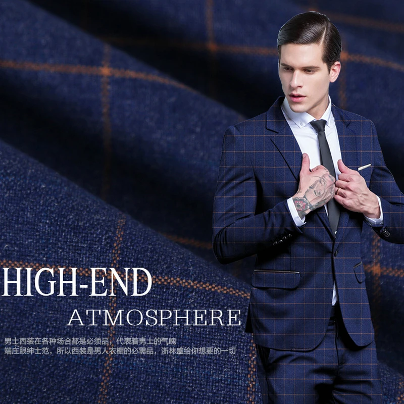 Мужской шерстяной костюм в елочку твидовый темно-синий клетку 2020 MF-16 | Мужская