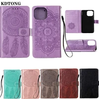 wallet phone case for iphone 13 mini pro max funda luxury embossed dreamcatcher flip leather shockproof full protective cover