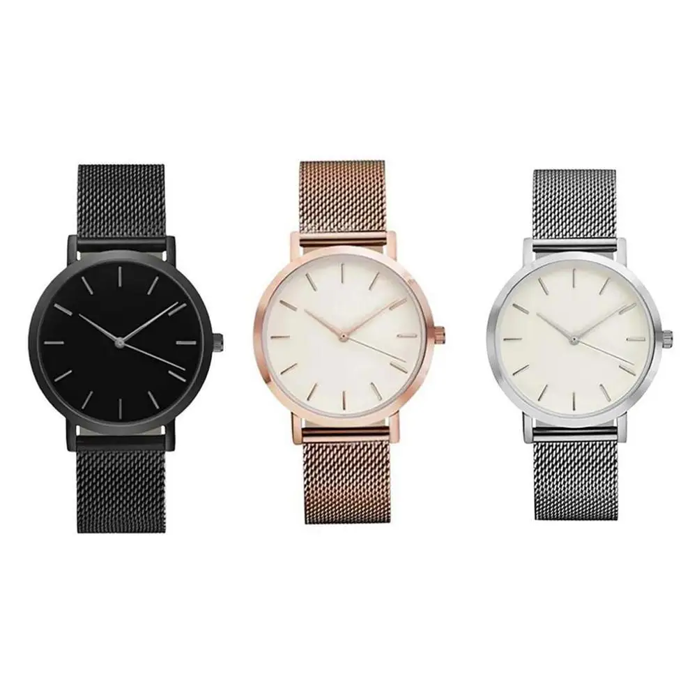 Часы наручные кварцевые с сетчатым ремешком простые трендовые стильные