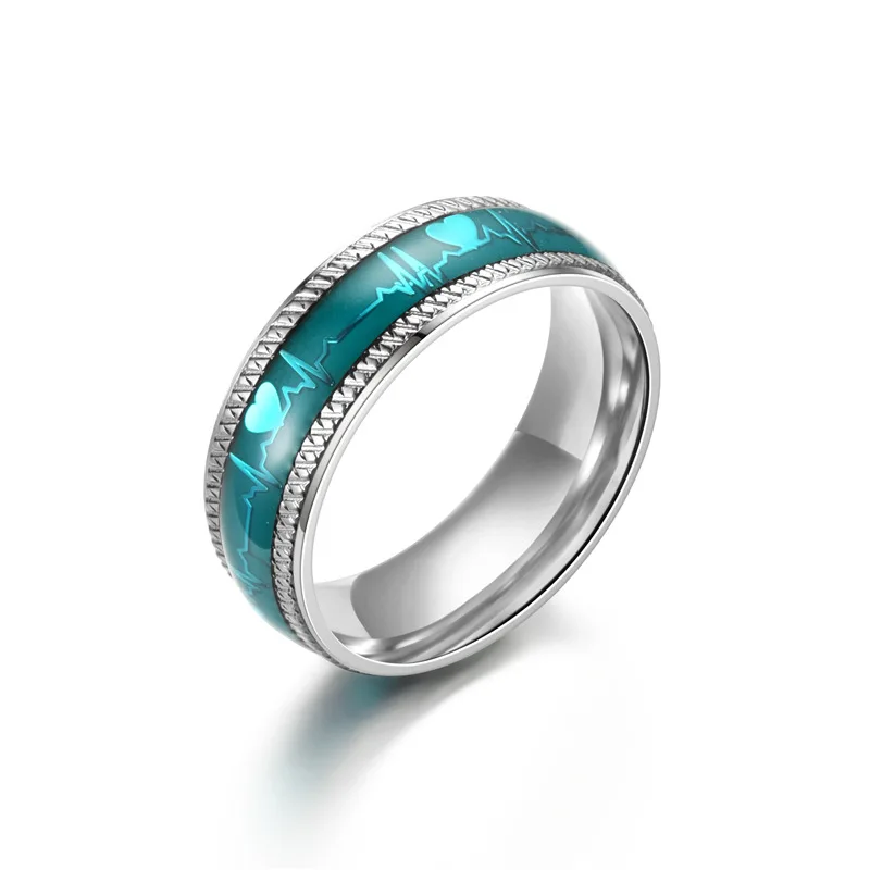 

New Arrival Luminous Ring Stainless Steel Blue Heartbeat Glowing Rings Couples Jewelry Gift