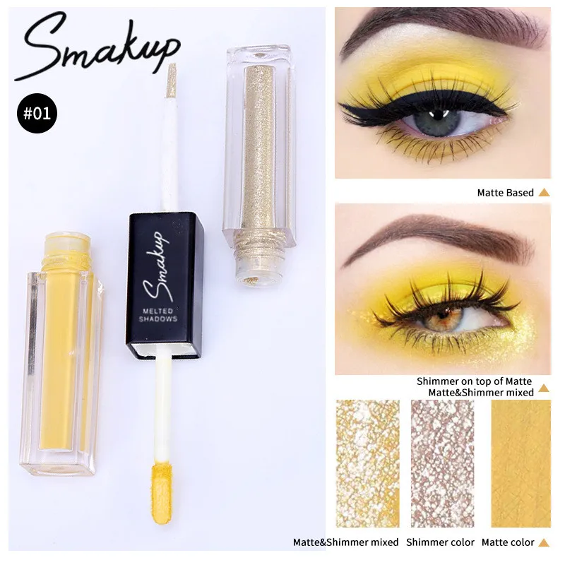 Желтые двойные жидкие тени для век осветляющие стойкие матовые мерцающие