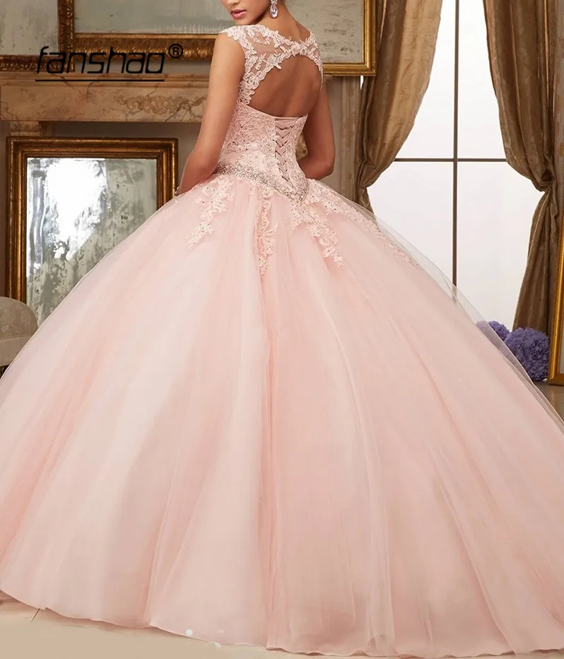 Fanshao Quinceanera/платья с аппликацией из бисера бальные платья круглым вырезом