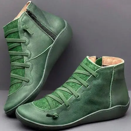 Женская обувь; botas mujer; женские зимние винтажные плюшевые ботильоны из искусственной кожи с перекрестными ремешками в стиле панк; женские полусапожки; женская обувь на плоской подошве