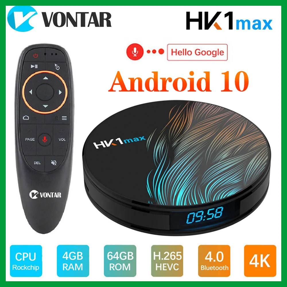 HK1 Max Android ТВ Box 10 RK3318 Смарт коробка 4 Гб Оперативная память 64 Гб/128 ГБ H.265 BT4.0