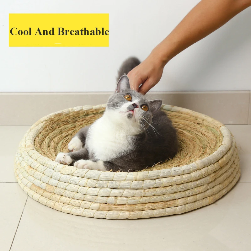 

Pet Straw Braided Bed Nest Kitten Scratching Grinding Claw Pets House Cushion Pad Kennel Straw Sleeping Woven Naturally Mat