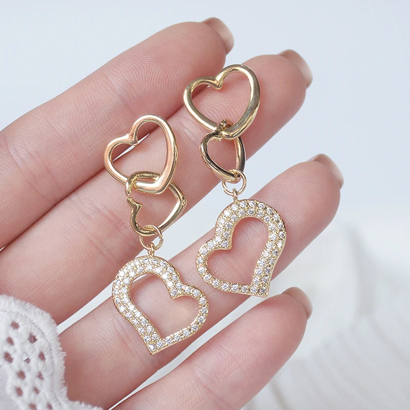 

Korean Hot 14k Real Gold Jewelry Simplicity Heart Earrings for Women Top High Quality AAA Shiny Zirconia S925 Silver Needle Gift