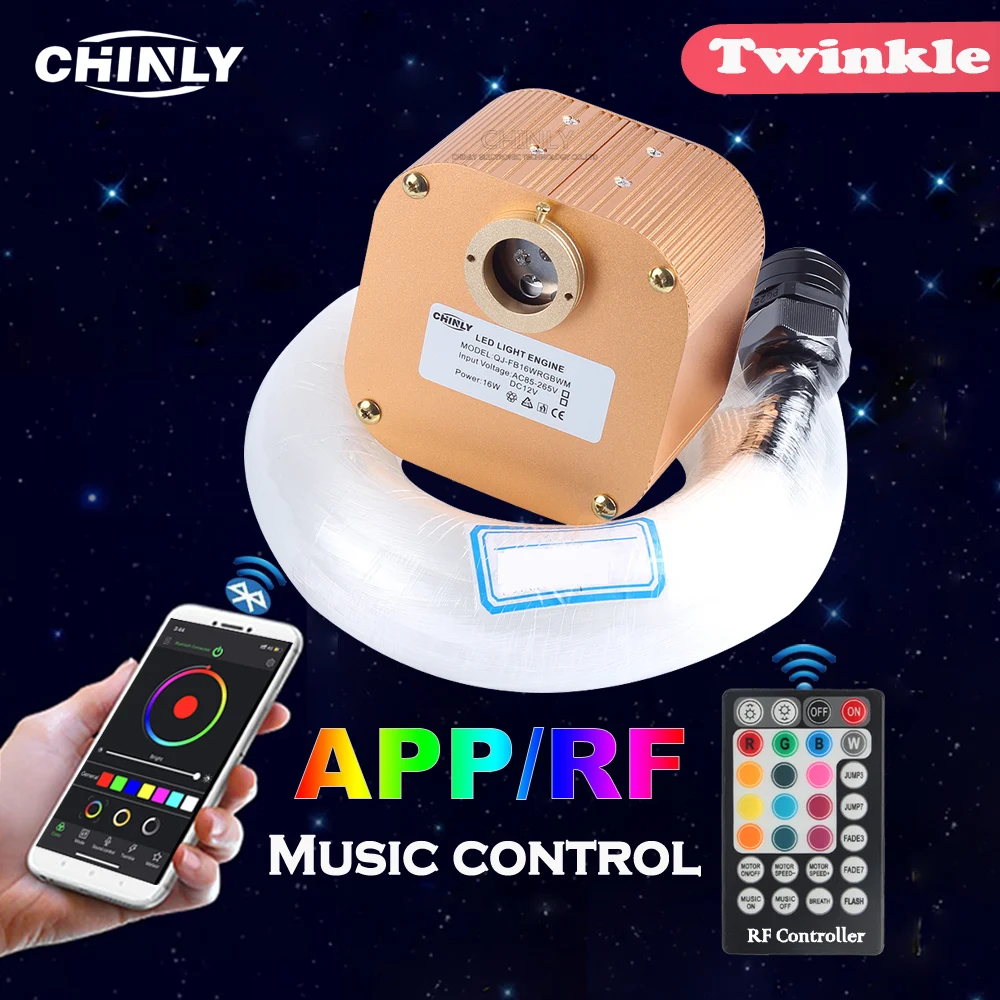 Световая проводка волоконоптическая 16W Twinkle Bluetooth APP Smart Control Starry Music Car Star LED Kid Room Ceiling Lighting.